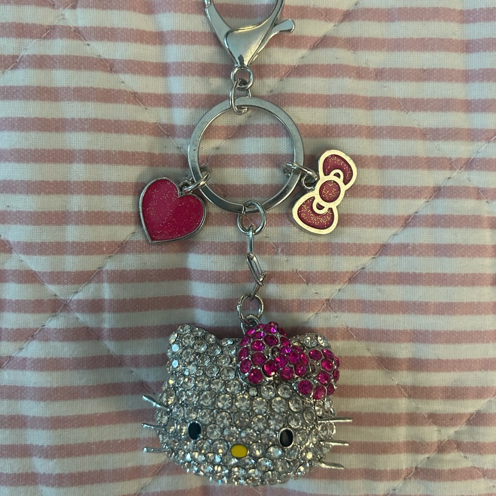 Hello Kitty Sparkle Keyring with Pink Bow and Heart Charms